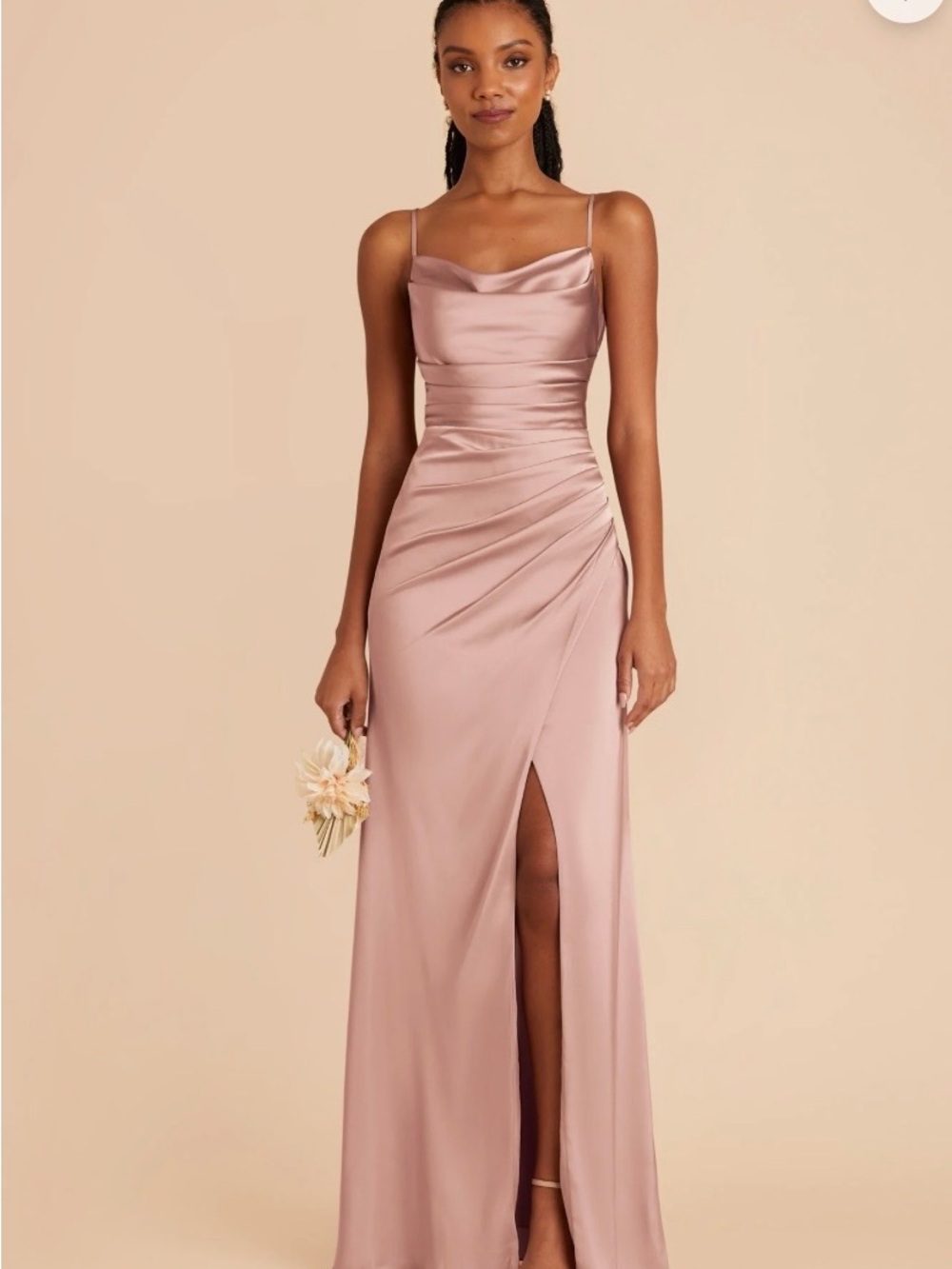 Birdy Grey Satin Cowl Neck Maxi Dress in Rose Blush